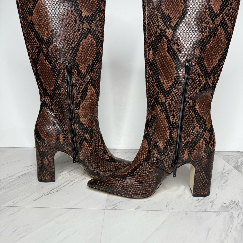 Steve Madden Evey Brown Snakeskin Pointy Toe Heeled Tall Boot 5 1/2 M - Picture 6 of 15